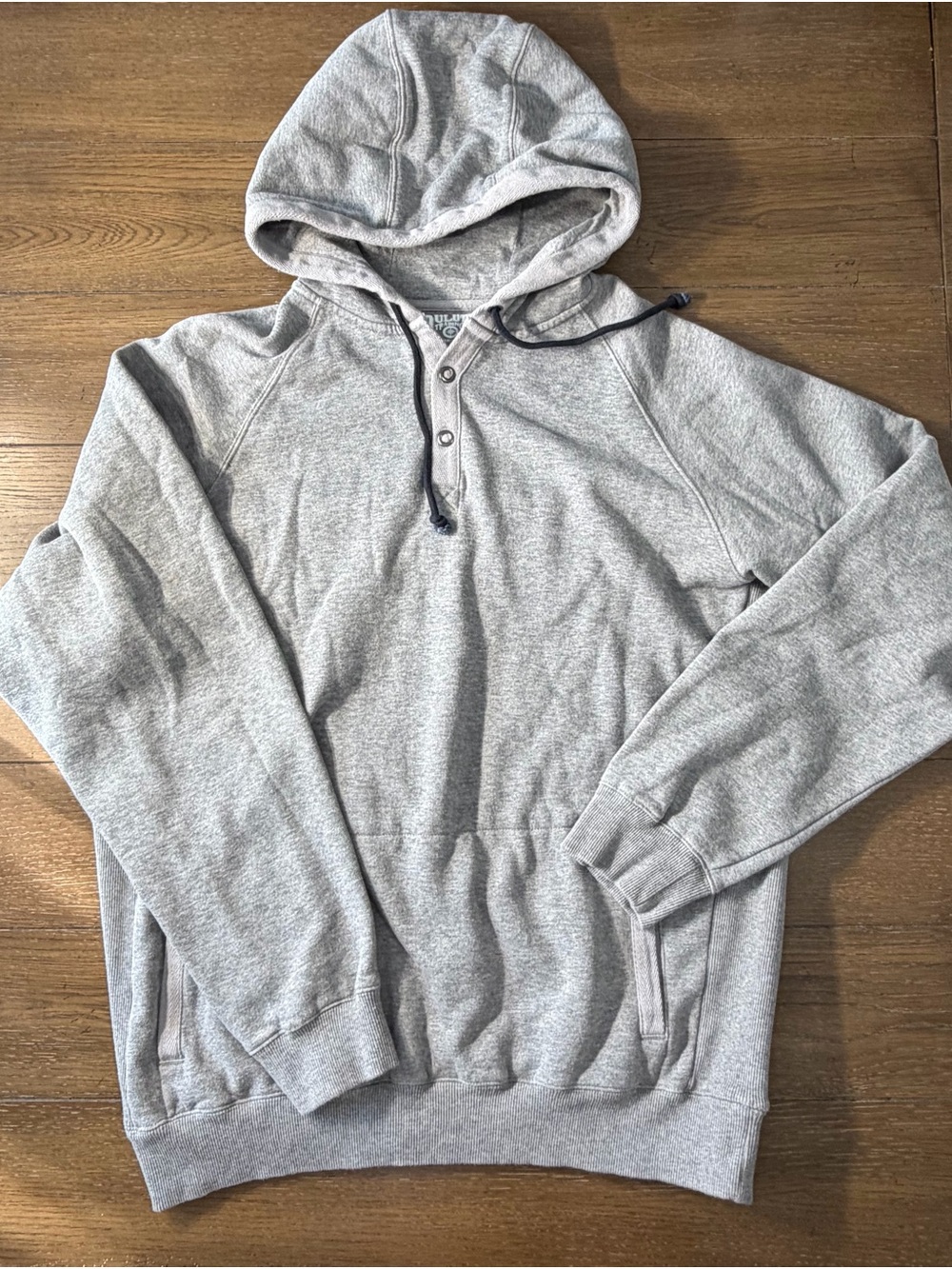 Duluth Trading Co Gray Henley Hooded Pullover Sweatshirt men’s Large
